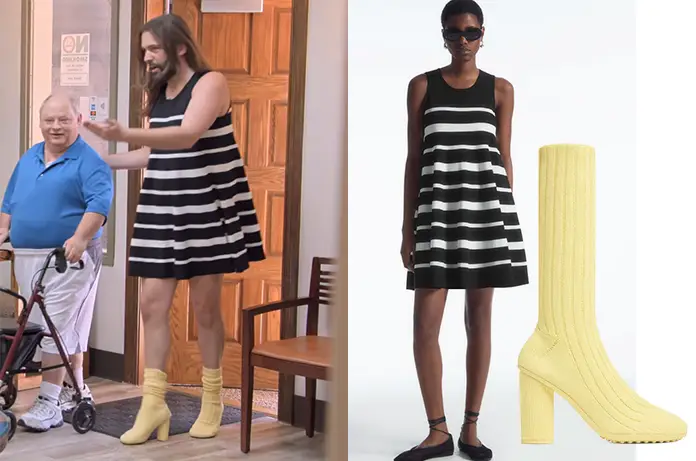 QUEER Jonathan’s striped dress yellow boots episode 9×04