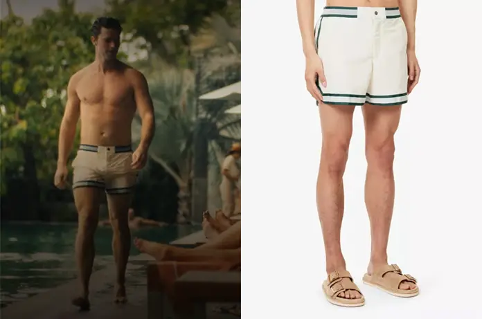 WHITE LOTUS Saxon’s white swim shorts S3E01